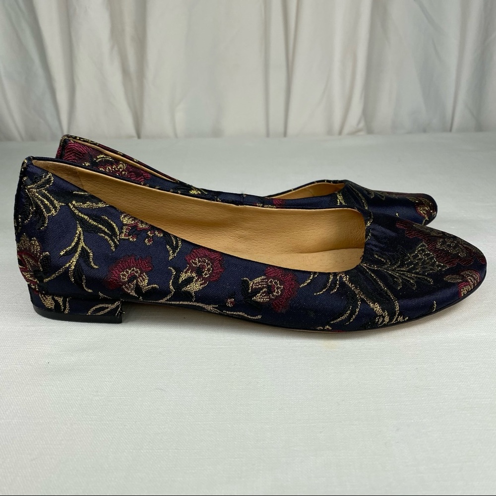 ANTONIO MELANI Navy Brocade Floral Flats with Gold Embroidery - Picture 13 of 13